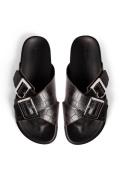 NA-KD Double Buckle Leather Slippers - Brown