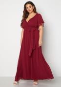 Goddiva Curve Flutter Sleeve Chiffon Maxi Curve Dress Berry 48 (UK20)