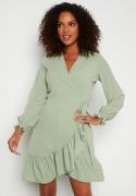 John Zack Frilly Wrap Mini Dress Sage Green XXL (UK18)