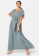 Goddiva Curve Flutter Sleeve Chiffon Maxi Curve Dress Blue 44 (UK16)