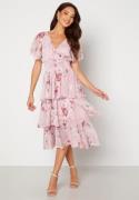 Goddiva Floral Flutter Tiered Midi Dress Blush XXS (UK6)