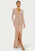 Goddiva Long Sleeve Glitter Maxi Dress Nude XS (UK8)