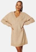 BUBBLEROOM Knitted V-neck Sweater Dress Beige S