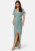 Goddiva Flutter Chiffon Wrap Maxi Dress Sage Green XS (UK8)