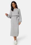 BUBBLEROOM Round Neck Rib Knitted Midi Dress  Grey melange 2XL