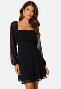 BUBBLEROOM Square Neck L/S Georgette Dress Black 38