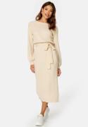 BUBBLEROOM Round Neck Rib Knitted Midi Dress  Light beige S