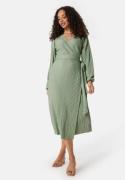 BUBBLEROOM Pleated Wrap Midi Dress Green XS