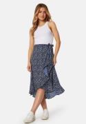 BUBBLEROOM Flounce Midi Wrap Skirt Dark blue/Patterned M