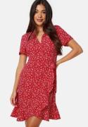 BUBBLEROOM Flounce Short Wrap Dress Red/Patterned 3XL