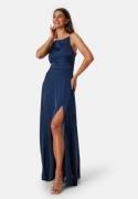 Bubbleroom Occasion Drapy-Back Slit Satin Gown Navy 34