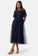 Bubbleroom Occasion Embroidered Mesh Midi Dress Dark blue 36