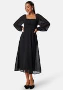 BUBBLEROOM Square Neck L/S Midi Georgette Dress Black 36