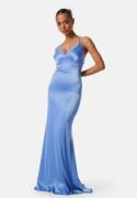 Goddiva Satin Lace Trim Maxi Dress Cornflower Blue L (UK14)