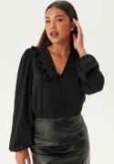 BUBBLEROOM Frill Detail Puff Sleeve Blouse Black XS