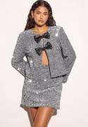 Bubbleroom Occasion Bow Sequin Velvet Jacket Silver grey S