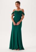 Goddiva Chiffon Off Shoulder Maxi Dress Dark Green M (UK12)