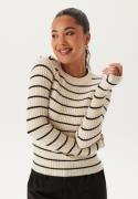 Pieces Pccrista LS O-Neck Knit Birch Stripes:BLACK NARROW XL