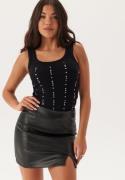 BUBBLEROOM Rhinestone Rib Top Black L