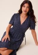 Happy Holly Evie Puff Sleeve Midi Wrap Dress Dark blue/Dotted 48/50