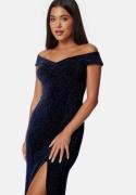 Bubbleroom Occasion Sparkling Twist Off Shoulder Gown Dark blue XL