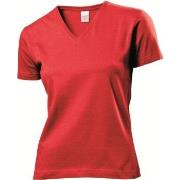 Stedman Classic V-Neck Women T-shirt Rød bomull Large Dame