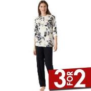 Schiesser Contemporary Nightwear Pyjama Interlock Svart/Hvit 46 Dame