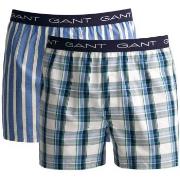 Gant 2P Cotton With Fly Boxer Shorts Hvit/Marine bomull Medium Herre