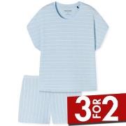 Schiesser Just Stripes Short Pyjamas Lysblå bomull 38 Dame