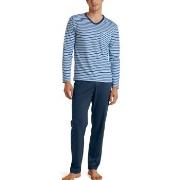 Calida Rekax Streamline V Neck Long Pyjama Blå Mønster bomull Large He...