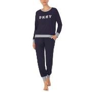 DKNY New Signature Long Sleeve Top and Jogger PJ Marine Small Dame