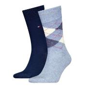 Tommy Hilfiger Strømper 2P Men Sock Check Blå/Lysblå Str 47/49 Herre