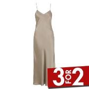 Damella Long Silk Nightdress Nougat silke Large Dame