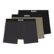 BOSS 3P ONE Boxer Brief Svart/Grønn bomull Small Herre