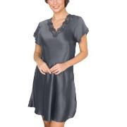 Lady Avenue Pure Silk Nightgown With Lace Grafit silke Large Dame