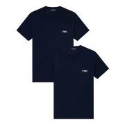 Armani Stretch Jersey Fitted T-Shirts 2P Marine bomull X-Large Herre