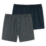 Schiesser 2P Leg Flattering Boxer Shorts Blå/Grå bomull X-Large Herre