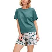 Calida Botanic Dreams Short Pyjamas Set Jade/Grønn bomull Large Dame