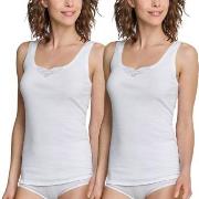 Schiesser 2P Essentials Cotton Strap Tops Embroidery Hvit bomull 38 Da...