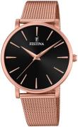 Festina Dameklokke F20477-2 Sort/Rose-gulltonet stål Ø38 mm