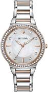 Bulova Dameklokke 98L258 Hvit/Rose-gulltonet stål Ø32 mm