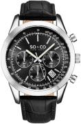 So & Co New York Tribeca Herreklokke 5535L.1 Sort/Lær Ø44 mm