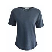 Marineblå Lin T-Shirt Top