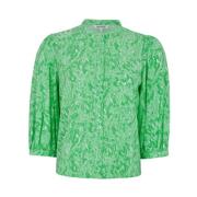 Grønn Mønstret Skjorte med Rund Hals
