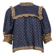 Navy Print Puff Erme Top