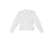 Hvit Poplin Rouching Skjorte Bluse