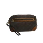 Brukt Brunt Lerret Louis Vuitton Marly Dragonne Clutch Veske