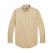 Beige Slim Fit Garment-Dyed Oxford Skjorte