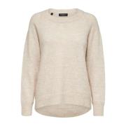 Beige Strikket Crew Neck Genser