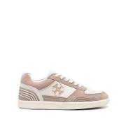 Beige Sneakers med Skinn og Semsket Overdel